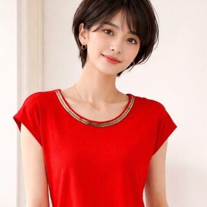 NY Collection Scarlet Top with Chain Accent Size S